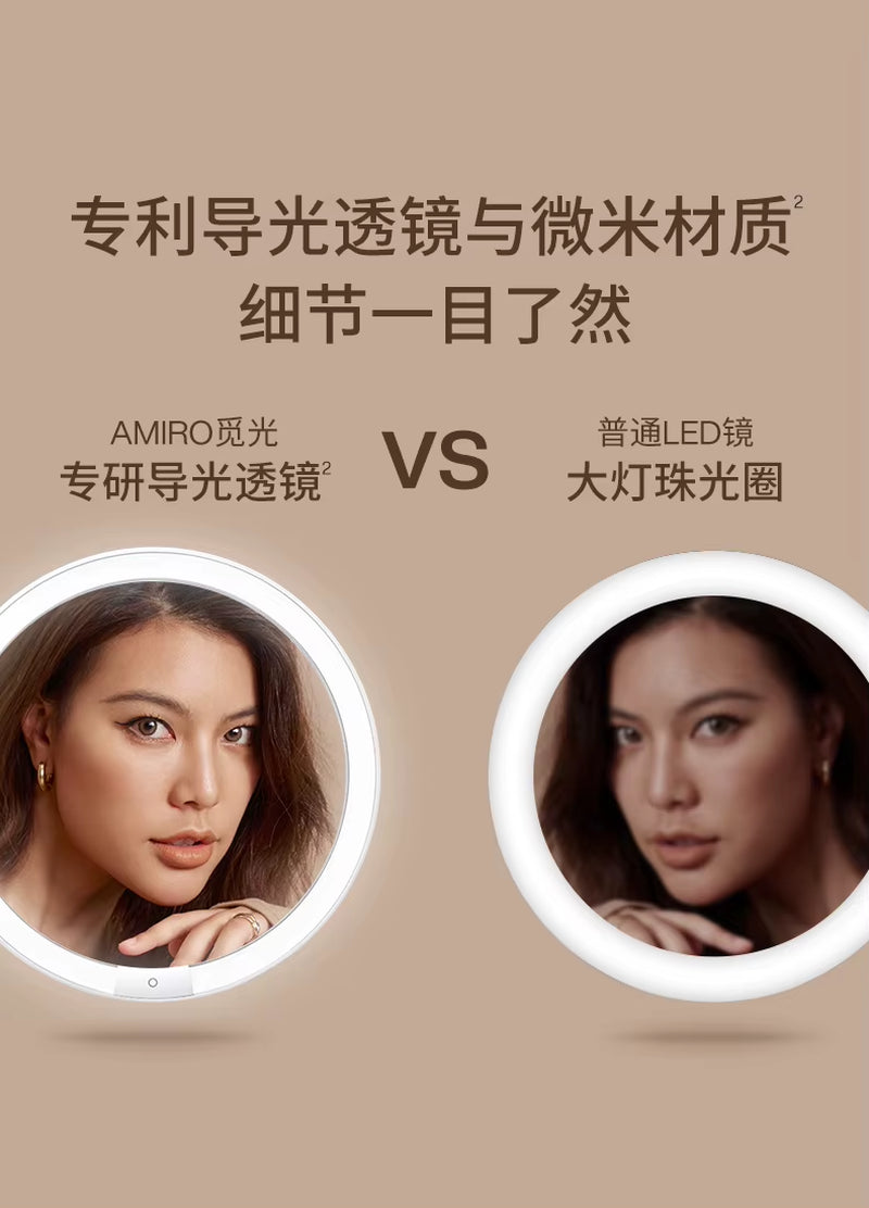 AMIRO Light Seeking Bag Mirror LED with Light Makeup Mirror Portable Sunlight Mirror Women'S Handheld Makeup Bag Makeup Mirror