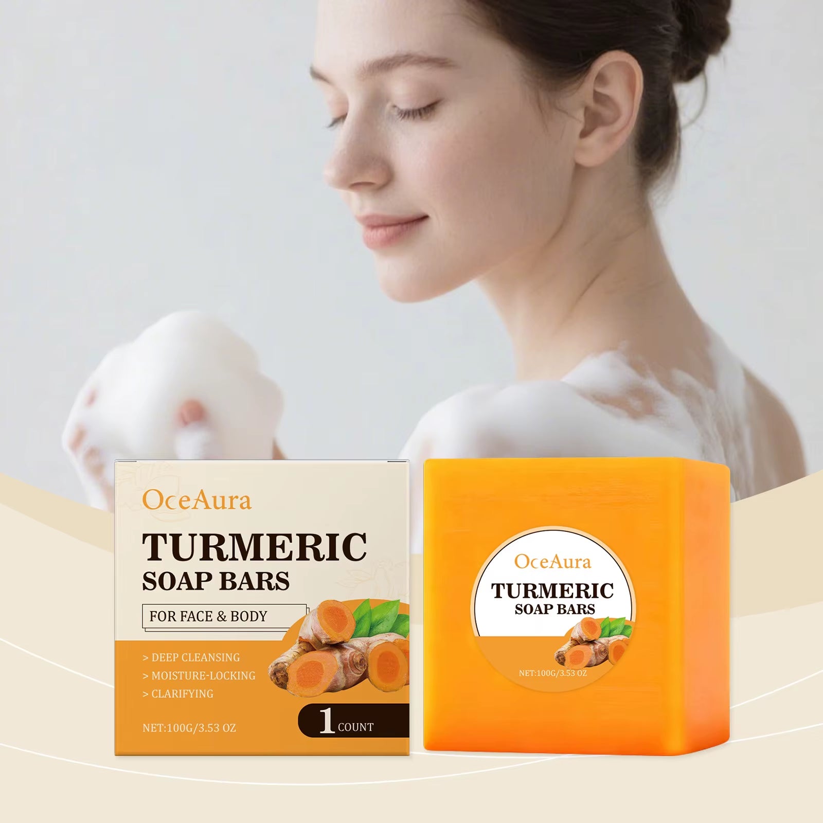 Turmeric Soap Bar Deep Hydration Moisturizing Skin Cleansing Smooth Dirt Remover Honey Ginger Lightening Turmeric Soap