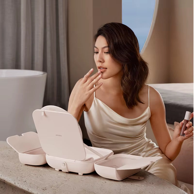 AMIRO Light Seeking Bag Mirror LED with Light Makeup Mirror Portable Sunlight Mirror Women'S Handheld Makeup Bag Makeup Mirror